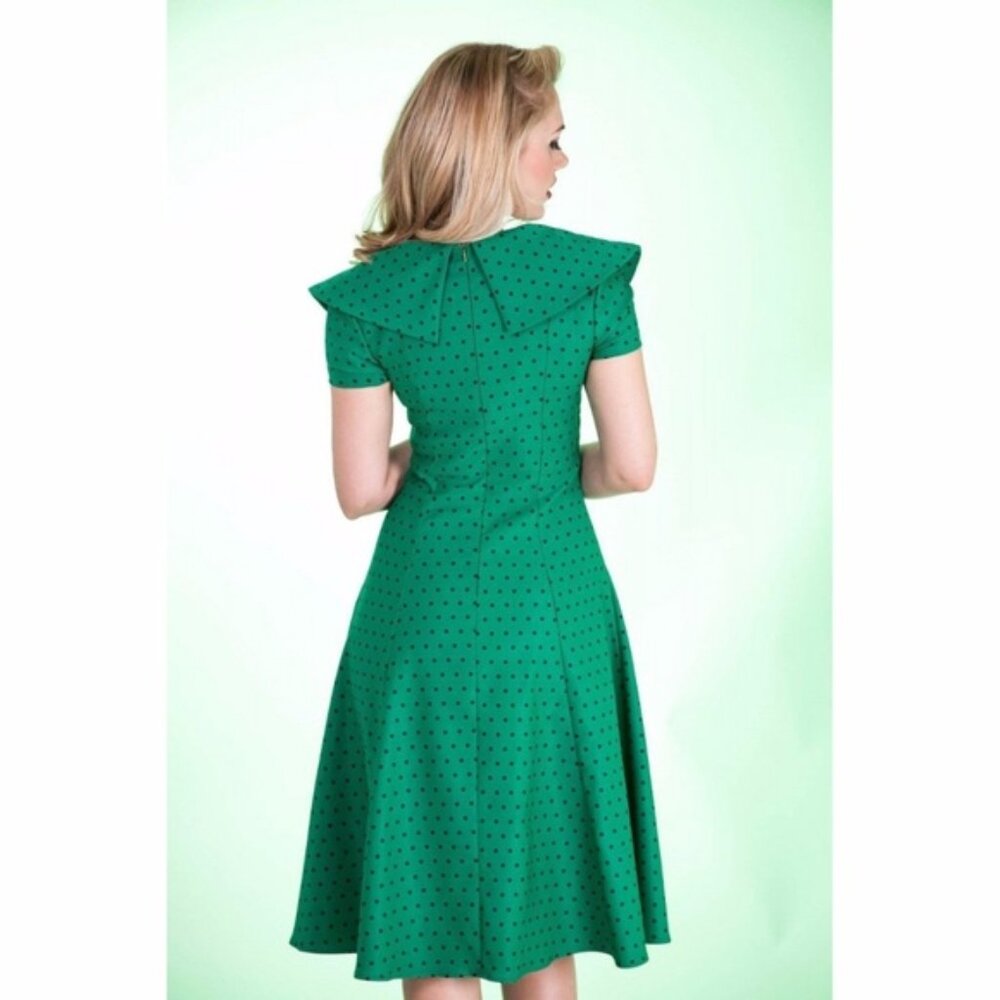 EUC Tatyana "Esmeralda" Green Polka Dot Bow Pinup Dress Size XXL - Picture 3 of 12